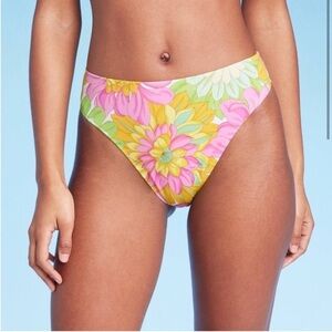 🌻NEW w/tag Shade & Shore Floral Hi-Waist Extra High Leg Cheeky Bikini Bottom  L
